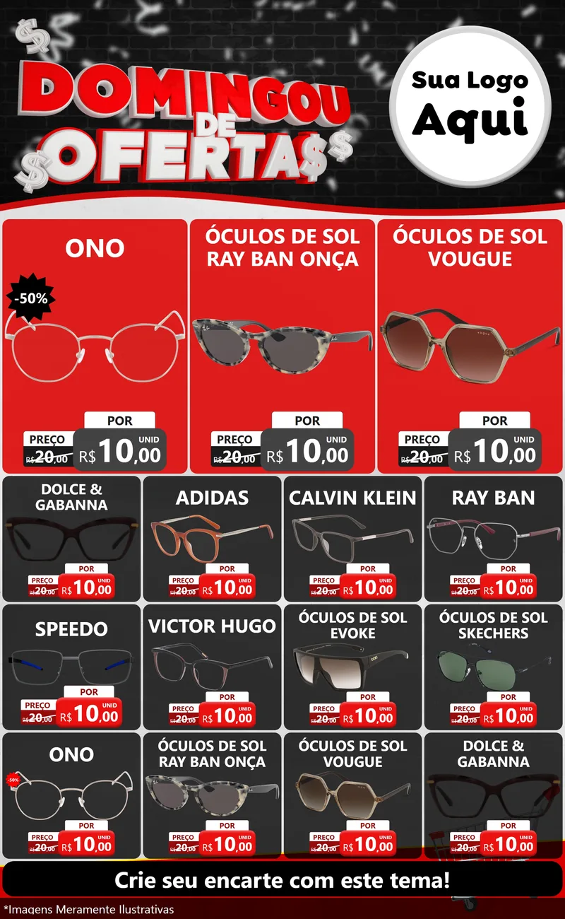Modelo de Encarte para Encarte Grande com o tema Domingou de Ofertas para Óticas