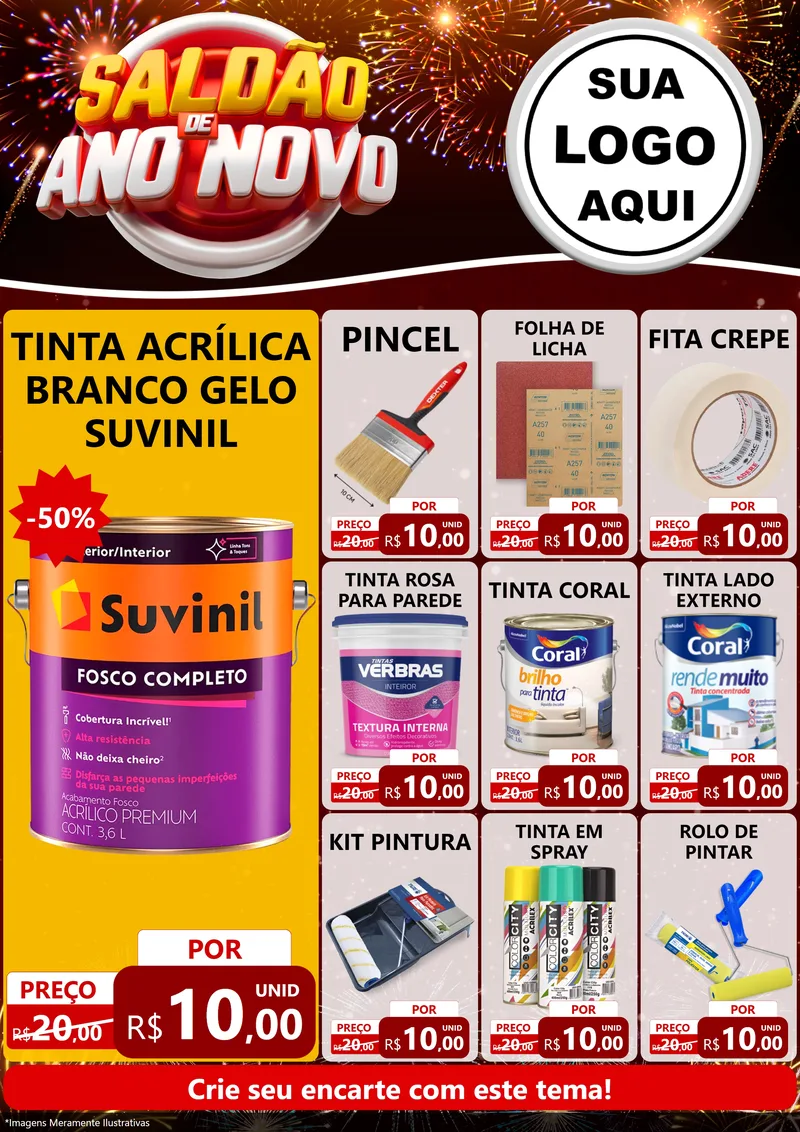 Modelo de Encarte para Encarte A4 Vertical com o tema Saldão de Ano Novo para Tintas e Ferramentas