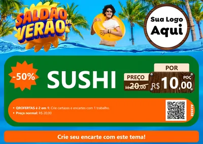 Modelo de Cartaz para Cartaz A4 Horizontal com o tema Saldão de Verão para Comida japonesa