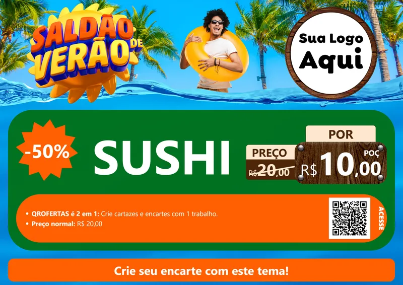 Modelo de Cartaz para Cartaz A4 Horizontal com o tema Saldão de Verão para Comida japonesa