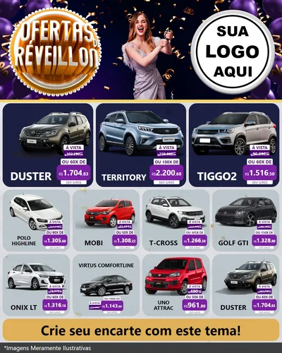 Modelo de Rede Social para Feed Instagram com o tema Ofertas de Réveillon para Concessionaria de Carros