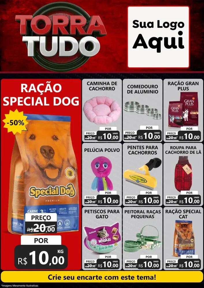Modelo de Encarte para Encarte A4 Vertical com o tema Torra Tudo para Pet Shop