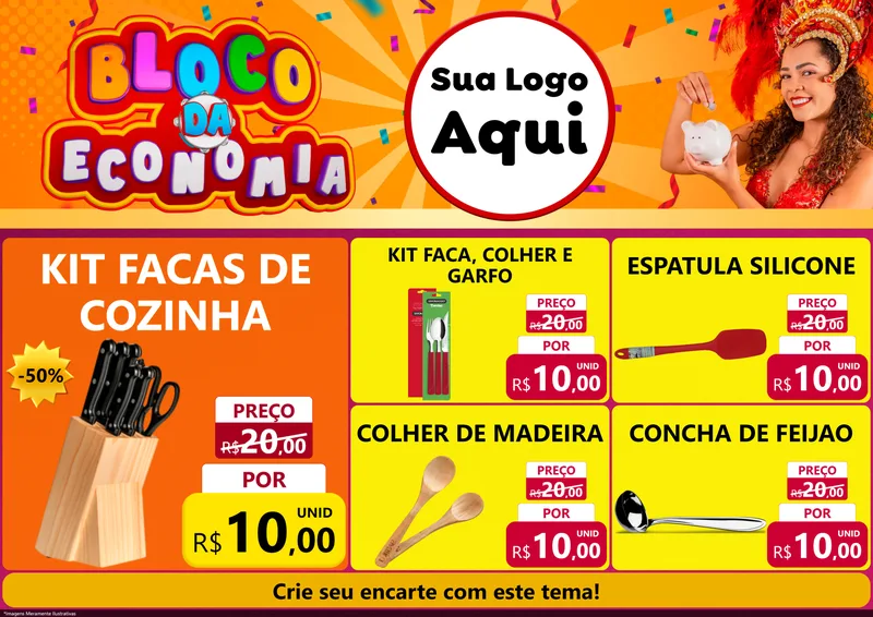 Modelo de Encarte para Encarte A4 Horizontal com o tema Bloco da Economia para Utilidades Domésticas