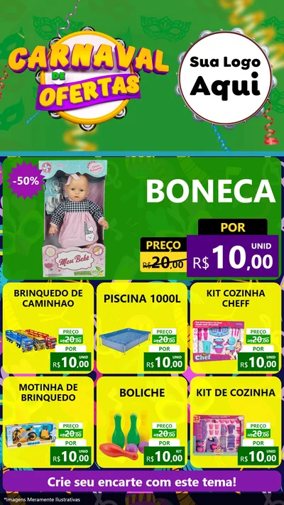 Modelo de Rede Social para Stories com o tema Carnaval de Ofertas para Brinquedos
