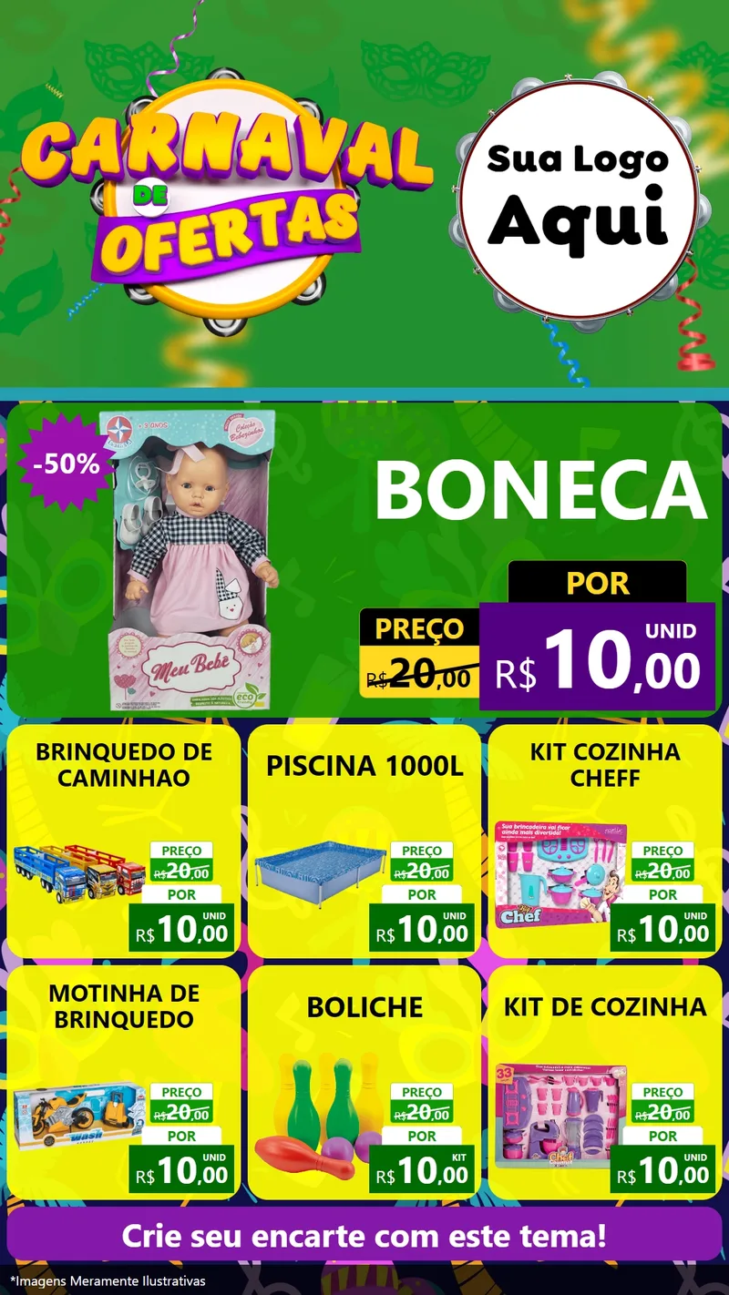Modelo de Rede Social para Stories com o tema Carnaval de Ofertas para Brinquedos