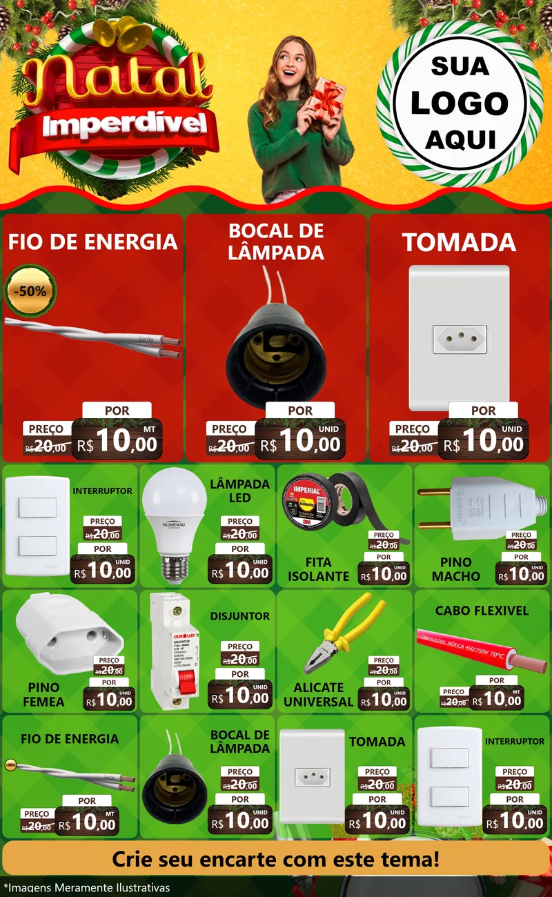 Modelo de Encarte para Encarte Grande com o tema Natal Imperdível para Materiais Elétricos