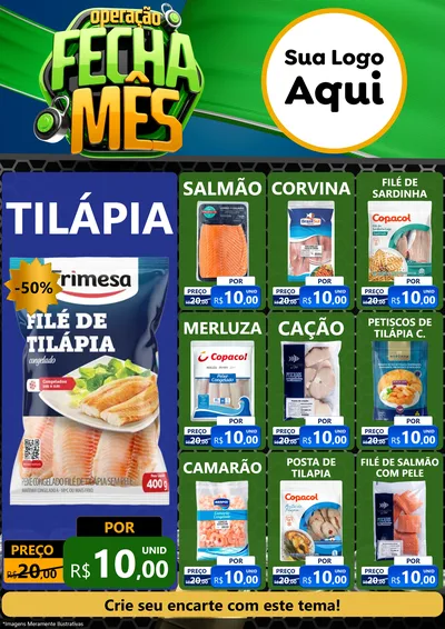 Modelo de Encarte para Encarte A4 Vertical com o tema Operação Fecha Mês para Peixaria
