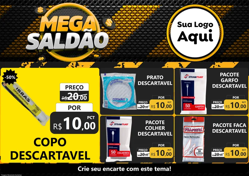 Modelo de Encarte para Encarte A4 Horizontal com o tema Mega Saldão para Embalagens