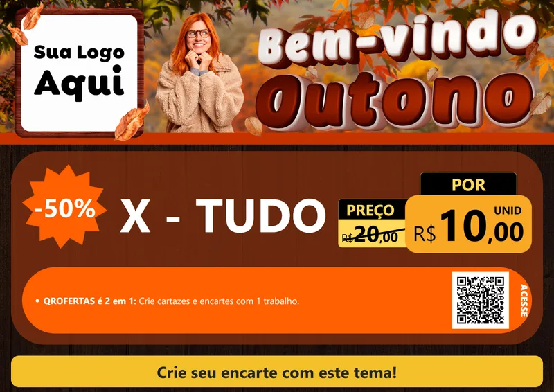 Modelo de Cartaz para Cartaz A4 Horizontal com o tema Bem-vindo Outono para Hamburgueria