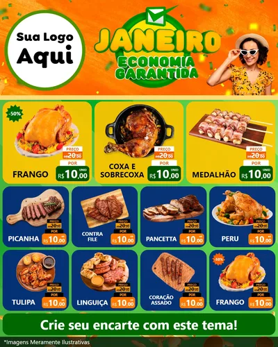 Modelo de Rede Social para Feed Instagram com o tema Janeiro - Economia Garantida para Assados