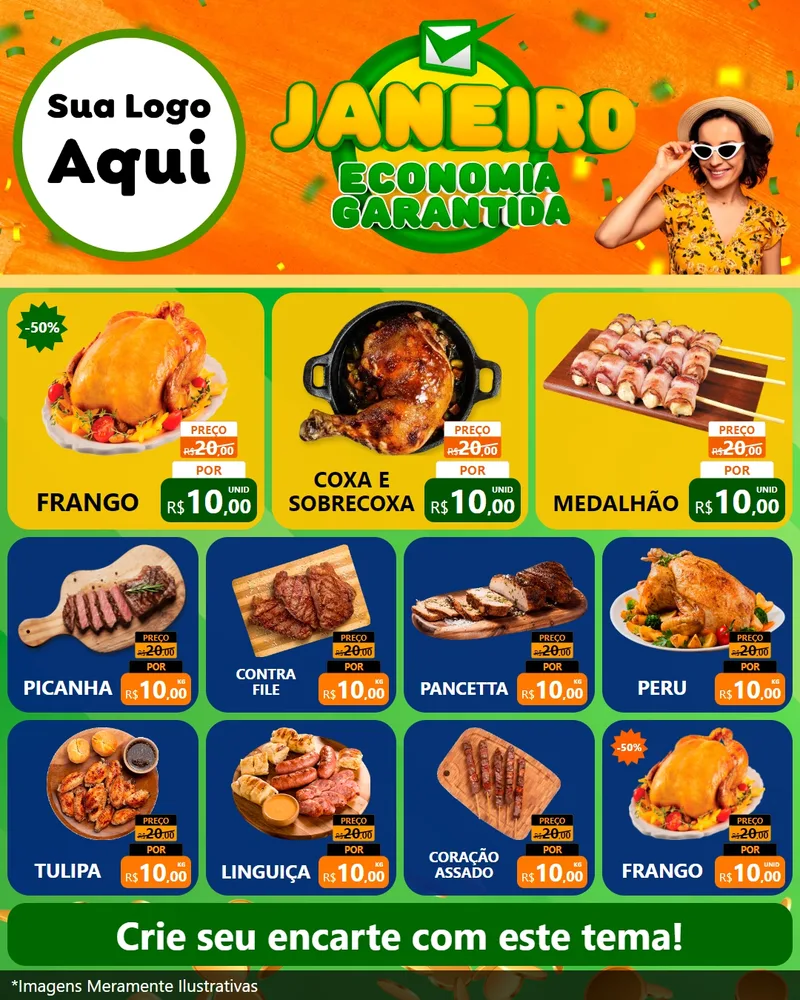 Modelo de Rede Social para Feed Instagram com o tema Janeiro - Economia Garantida para Assados