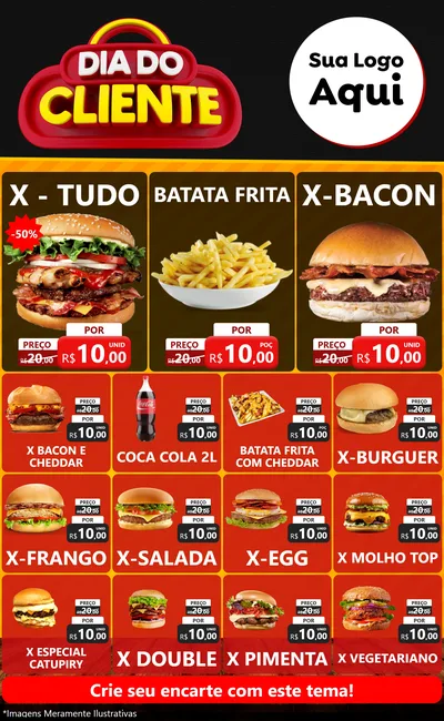 Modelo de Encarte para Encarte Grande com o tema Dia do Cliente para Hamburgueria