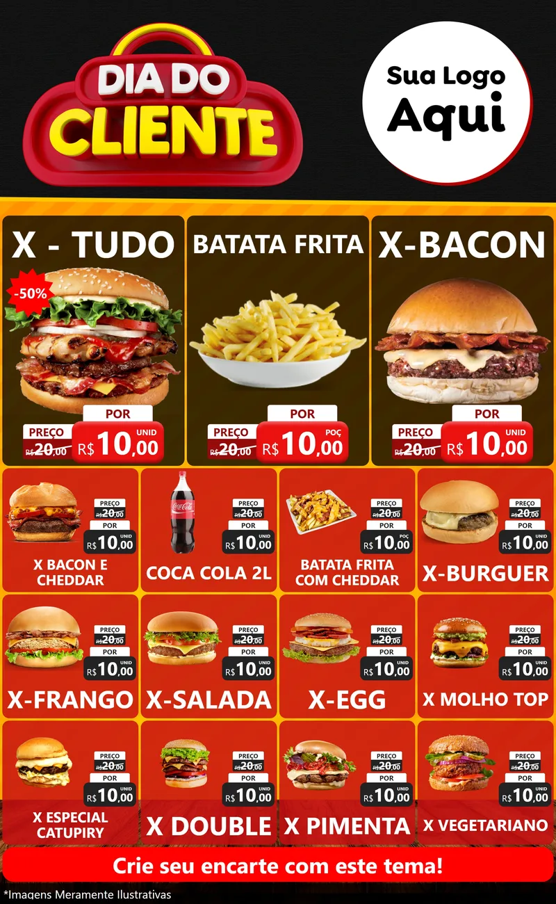 Modelo de Encarte para Encarte Grande com o tema Dia do Cliente para Hamburgueria