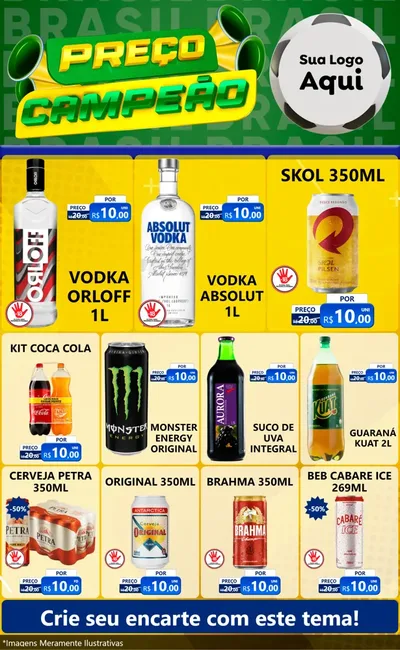 Modelo de Encarte para Encarte Grande com o tema Preço Campeão - Copa para Distribuidora de bebidas