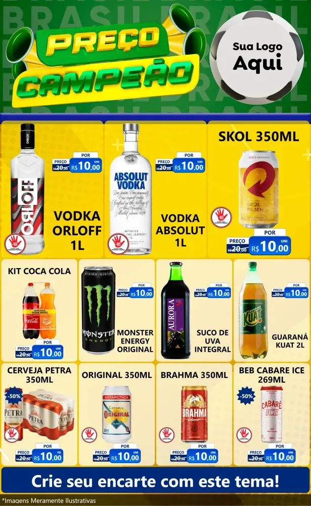 Modelo de Encarte para Encarte Grande com o tema Preço Campeão - Copa para Distribuidora de bebidas