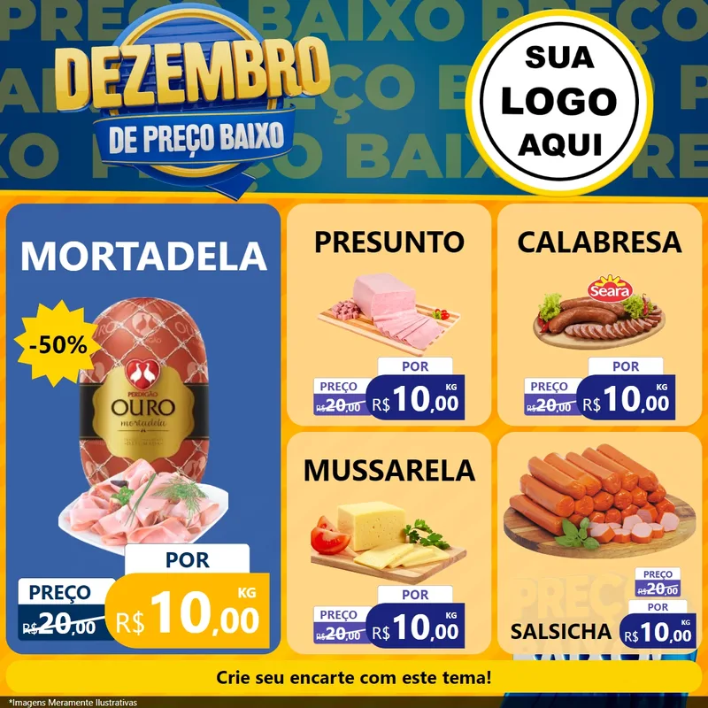 Modelo de Rede Social para Feed Facebook com o tema Dezembro de Preço Baixo para Frios e Laticínios