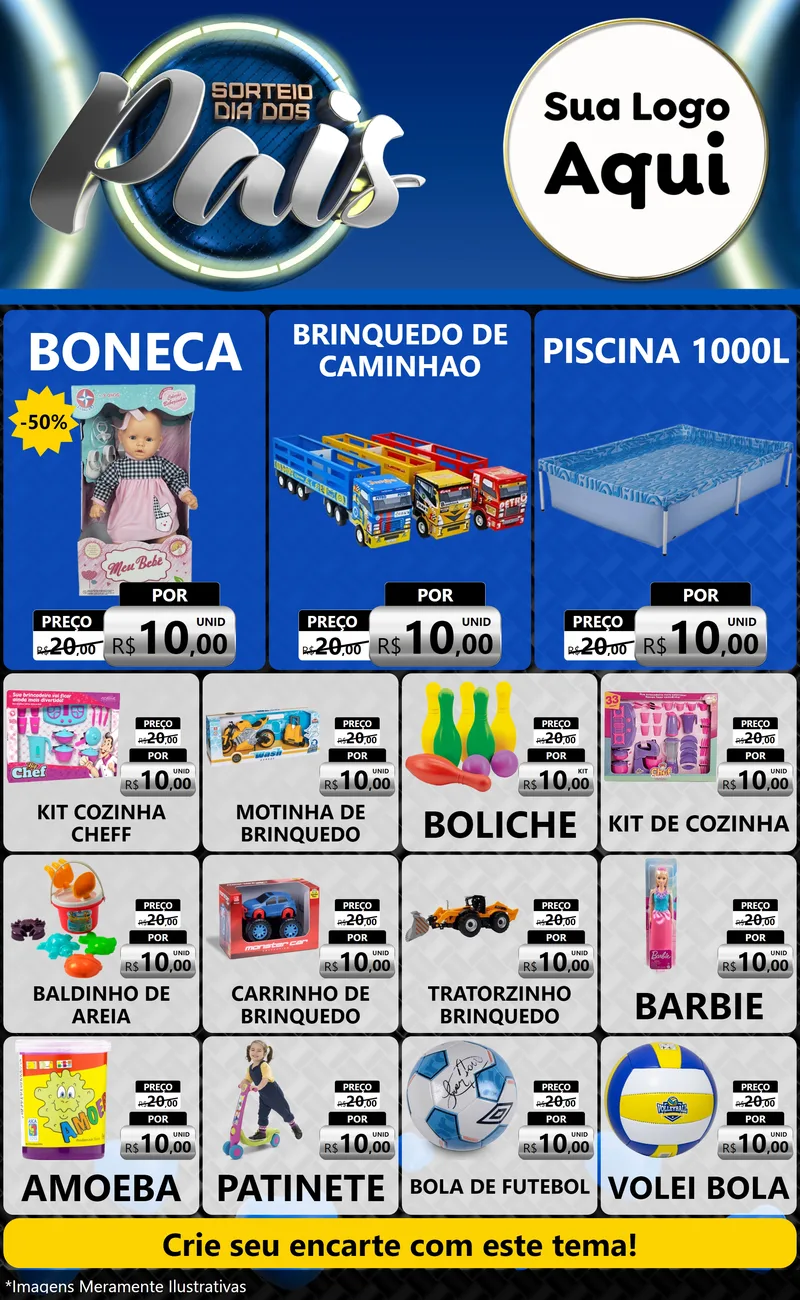 Modelo de Encarte para Encarte Grande com o tema Sorteio Dia Dos Pais para Brinquedos