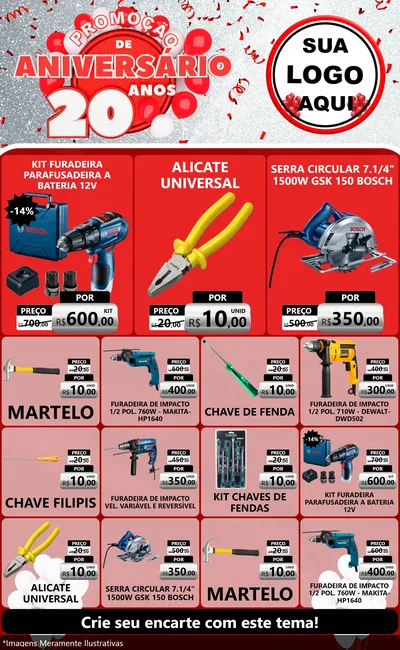 Modelo de Encarte para Encarte Grande com o tema Promoção de Aniversário - 20 Anos para Maquinas e Ferramentas