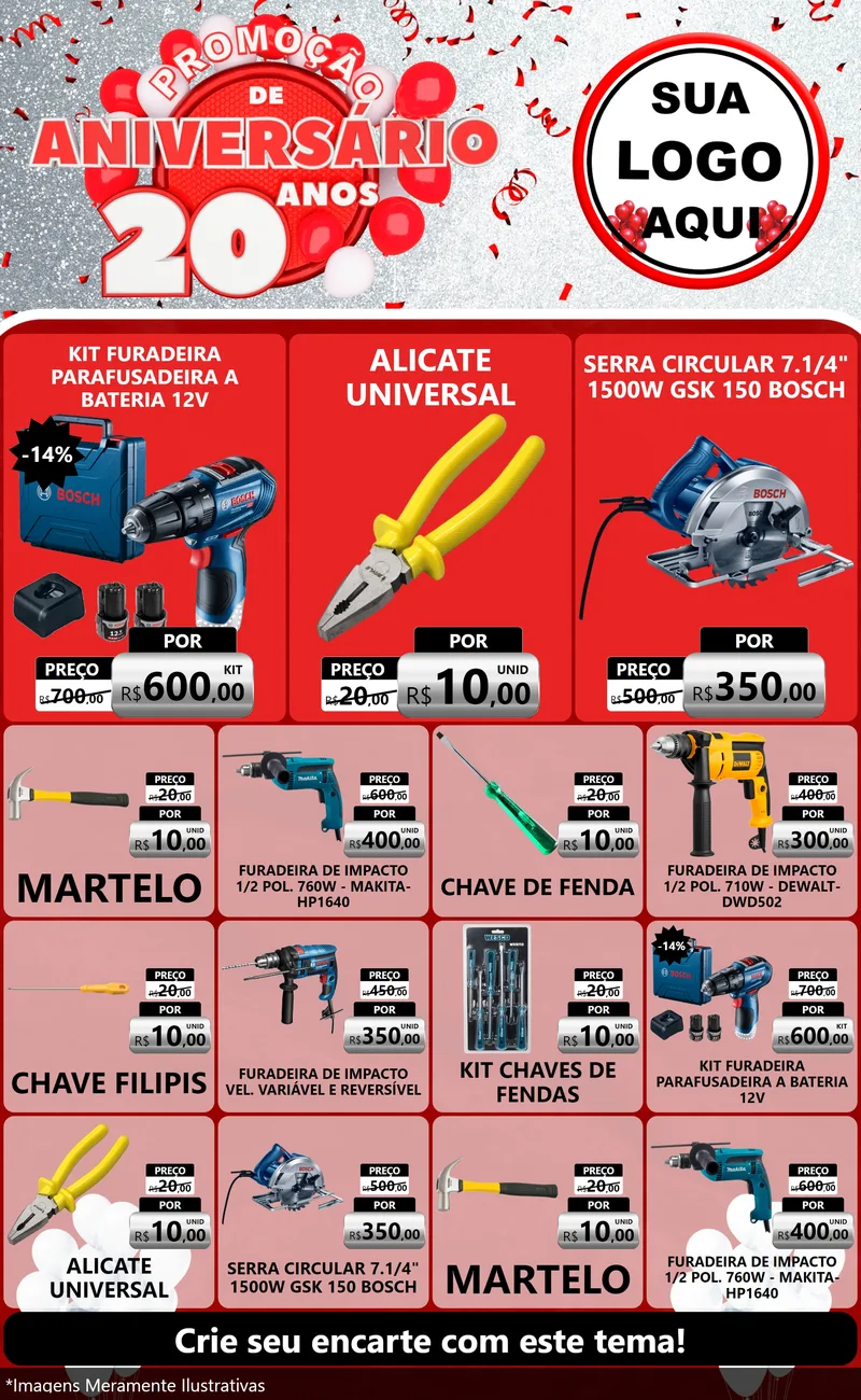 Modelo de Encarte para Encarte Grande com o tema Promoção de Aniversário - 20 Anos para Maquinas e Ferramentas