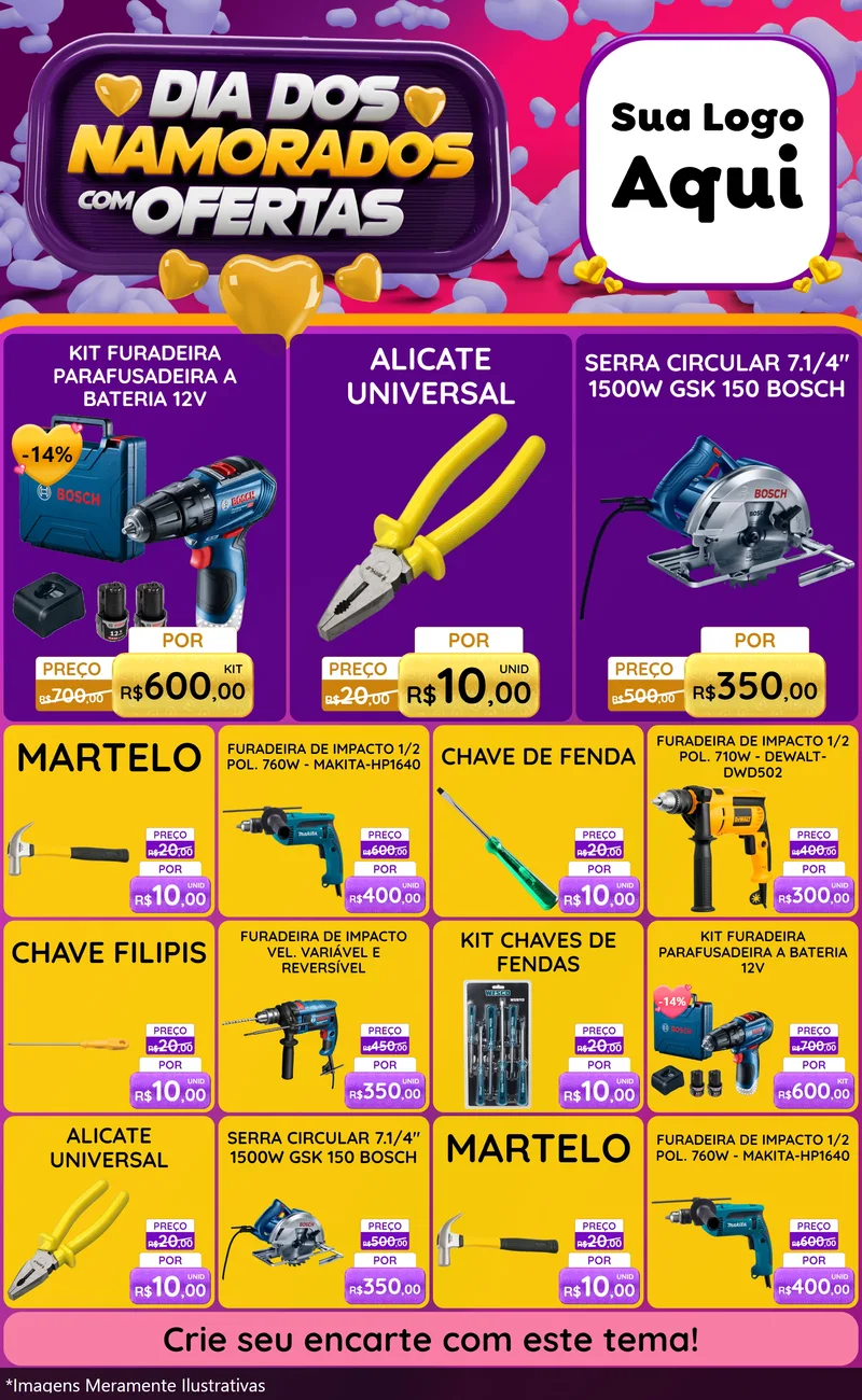 Modelo de Encarte para Encarte Grande com o tema Dia Dos Namorados Com Ofertas para Maquinas e Ferramentas
