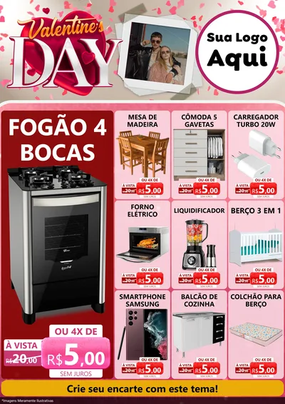 Modelo de Encarte para Encarte A4 Vertical com o tema Valentine's Day para Móveis e Eletro