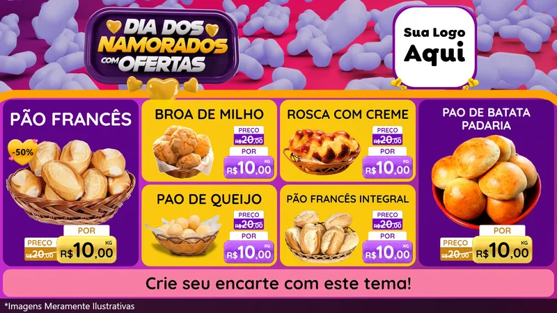 Modelo de TV para TV Horizontal com o tema Dia Dos Namorados Com Ofertas para Padaria