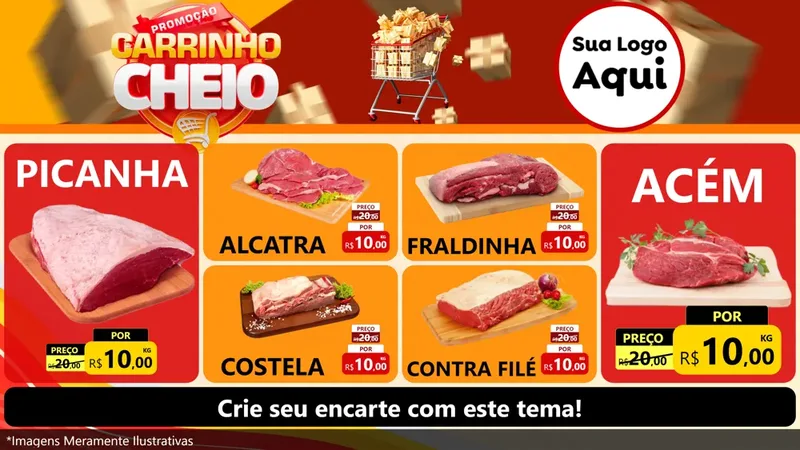 Modelo de TV para TV Horizontal com o tema Promoção carrinho cheio para Açougue