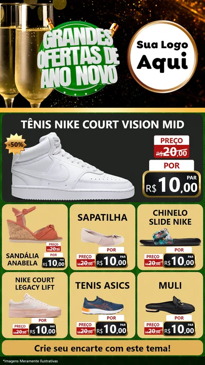 Modelo de Rede Social para Stories com o tema Grandes Ofertas de Ano Novo para Calçados