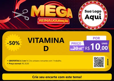 Modelo de Cartaz para Cartaz A4 Horizontal com o tema Mega Reinauguração para Farmácia
