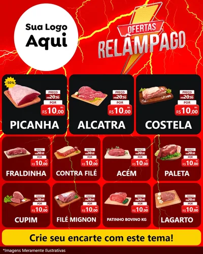 Modelo de Rede Social para Feed Instagram com o tema Ofertas Relâmpago para Açougue