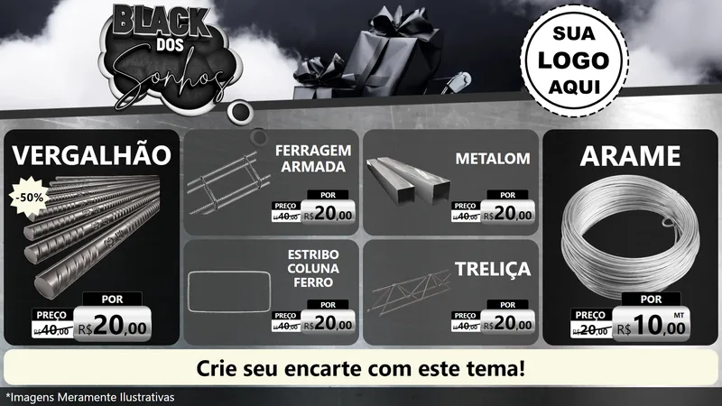 Modelo de TV para TV Horizontal com o tema Black dos Sonhos para Ferragens