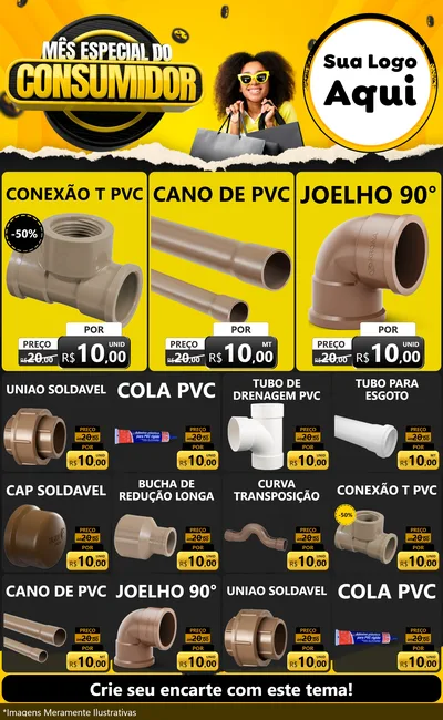 Modelo de Encarte para Encarte Grande com o tema Mês Especial do Consumidor para Tubos e conexões