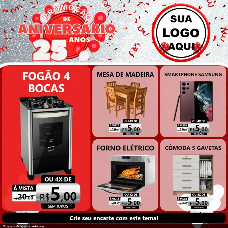 Modelo de Rede Social para Feed Facebook com o tema Promoção de Aniversário - 25Anos para Móveis e Eletro