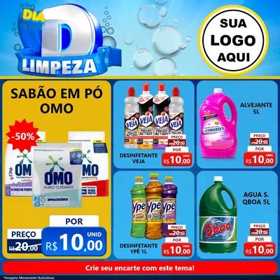 Modelo de Rede Social para Feed Facebook com o tema Dia D Limpeza para Produtos de Limpeza