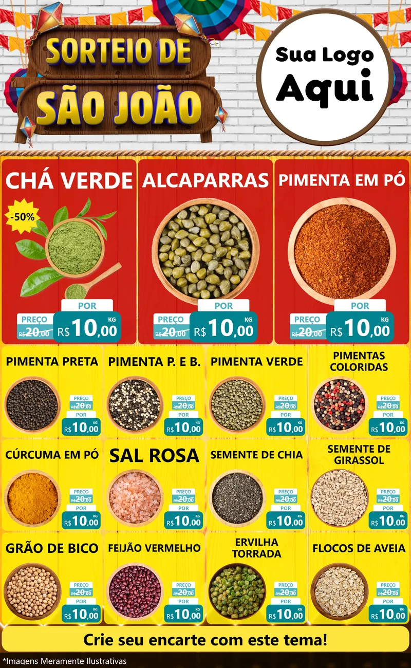 Modelo de Encarte para Encarte Grande com o tema Sorteio de São João para Produtos Naturais