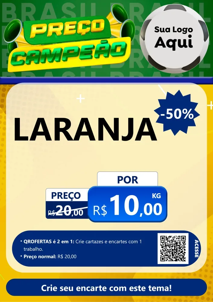 Modelo de Cartaz para Cartaz A4 Vertical com o tema Preço Campeão - Copa para Hortifrúti