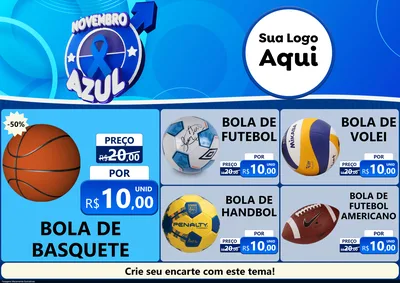 Modelo de Encarte para Encarte A4 Horizontal com o tema Novembro Azul para Artigos Esportivos