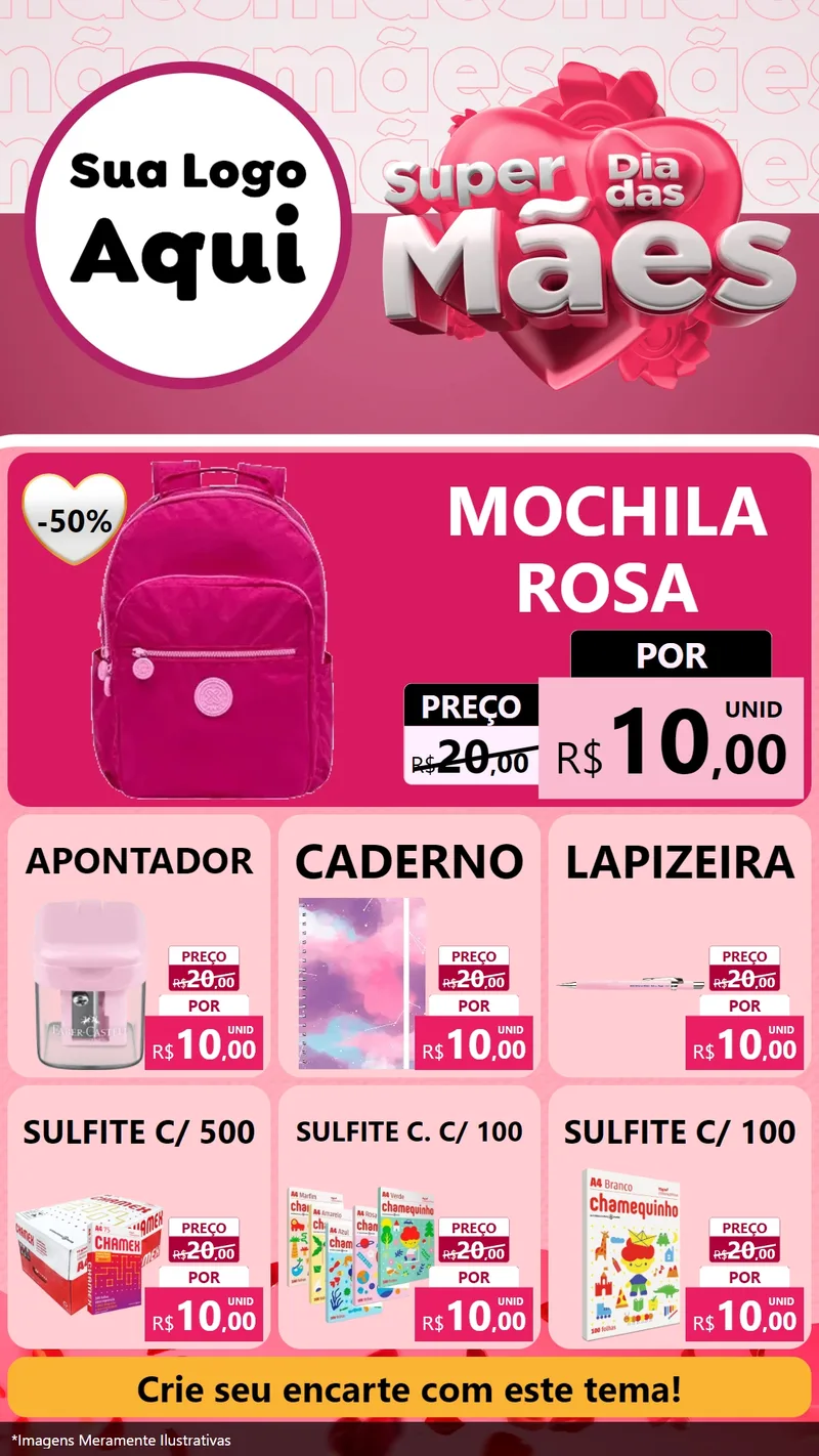 Modelo de Rede Social para Stories com o tema Super Dia Das Mães para Papelaria