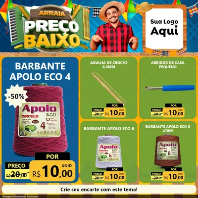Modelo de Rede Social para Feed Facebook com o tema Arraiá de Preço Baixo - Junina para Armarinho e Aviamentos