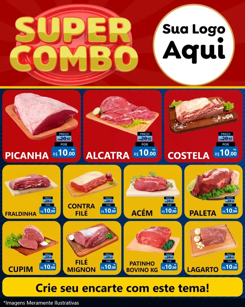 Modelo de Rede Social para Feed Instagram com o tema Super Combo para Açougue