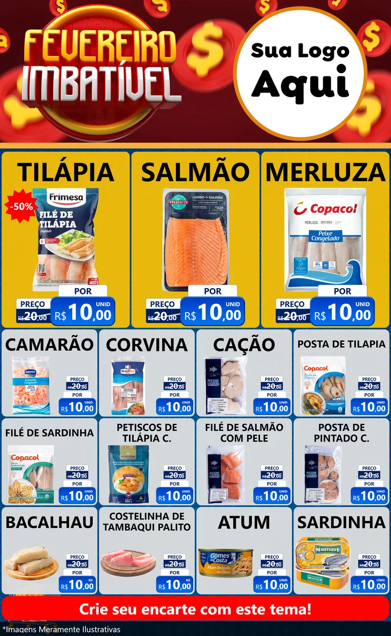 Modelo de Encarte para Encarte Grande com o tema Fevereiro Imbatível para Peixaria