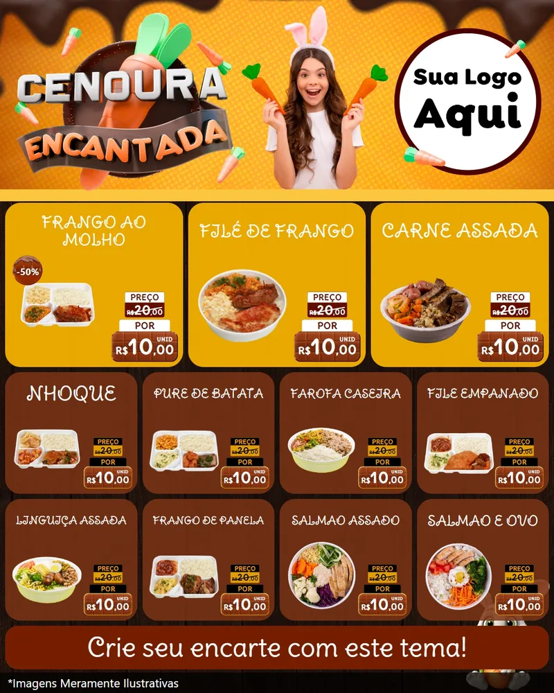 Modelo de Rede Social para Feed Instagram com o tema Cenoura Encantada - Páscoa para Restaurante