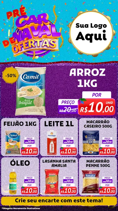 Modelo de Rede Social para Stories com o tema Pré Carnaval de Ofertas para Supermercado