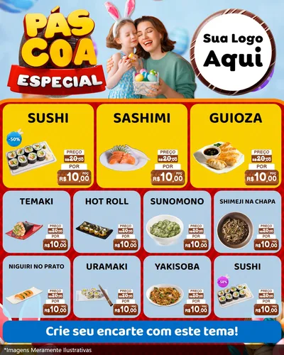 Modelo de Rede Social para Feed Instagram com o tema Páscoa Especial para Comida japonesa
