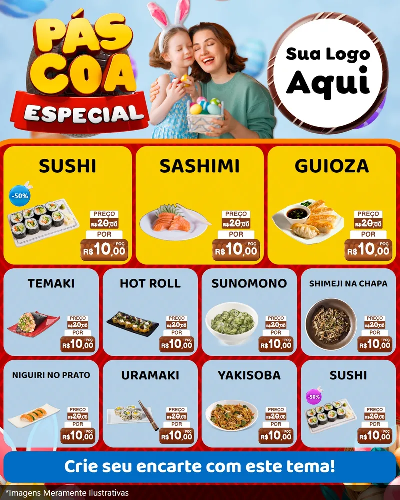 Modelo de Rede Social para Feed Instagram com o tema Páscoa Especial para Comida japonesa