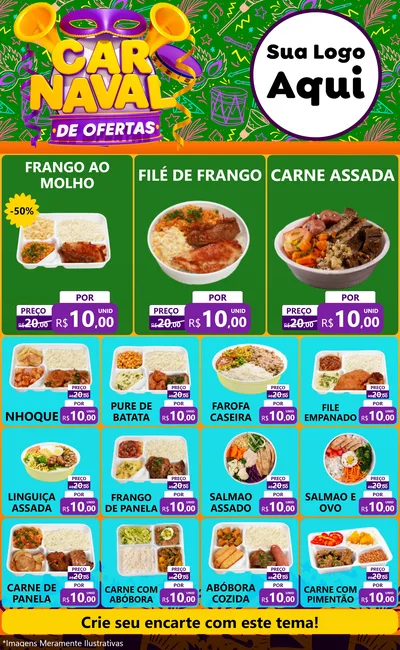 Modelo de Encarte para Encarte Grande com o tema Carnaval de Ofertas para Restaurante