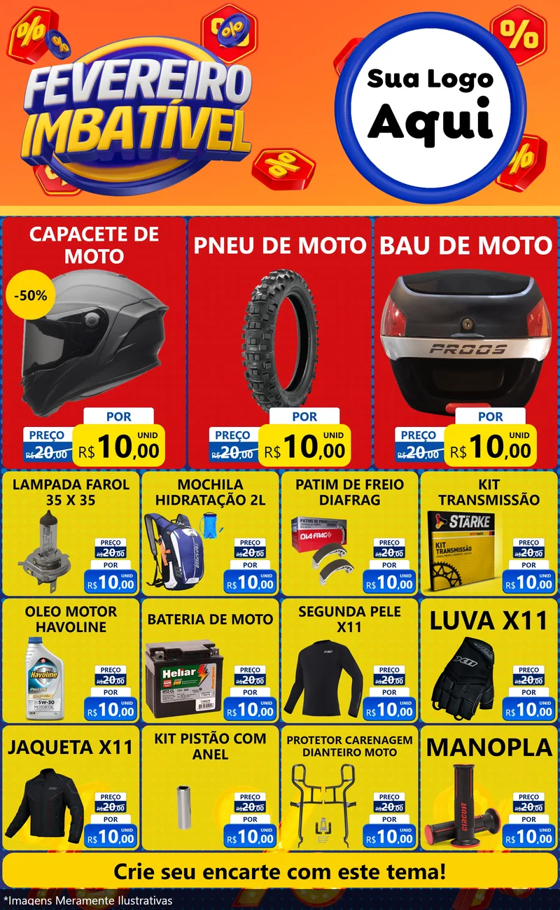 Modelo de Encarte para Encarte Grande com o tema Fevereiro Imbatível para Moto peças