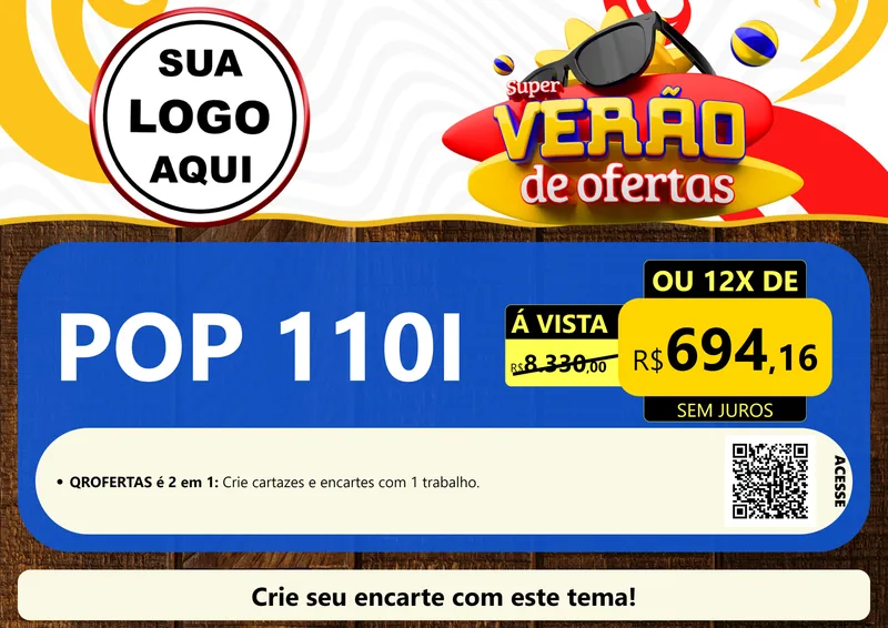 Modelo de Cartaz para Cartaz A4 Horizontal com o tema Super Verão de Ofertas para Concessionaria de Motos