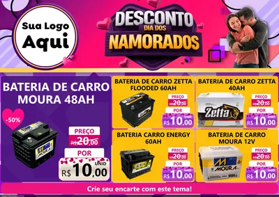 Modelo de Encarte para Encarte A4 Horizontal com o tema Desconto Dia dos Namorados para Baterias Elétricas