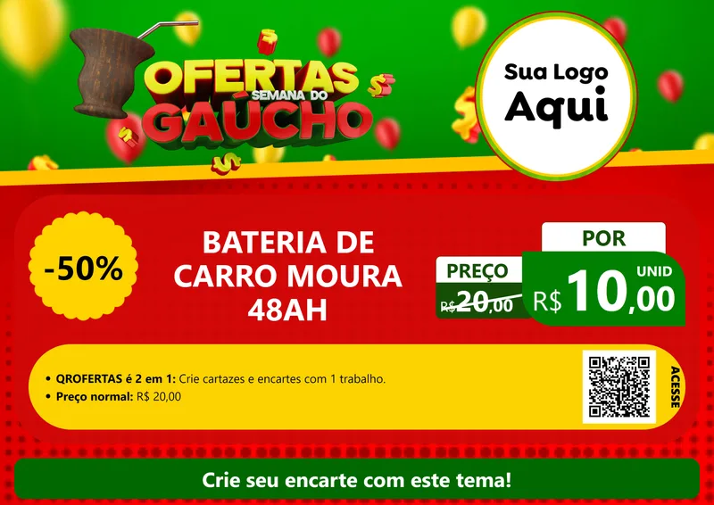 Modelo de Cartaz para Cartaz A4 Horizontal com o tema Ofertas Semana Do Gaúcho para Baterias Elétricas